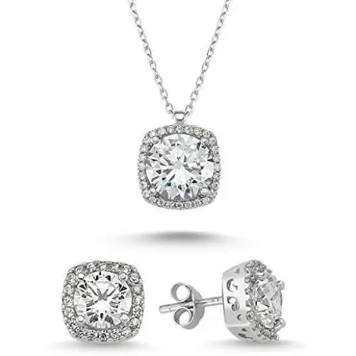 Starlight Diamond Womens Jewelry Sets - 925 Sterling Silver Plated Earring and Necklace Set - Lightweight Square Zircon Diamond Jewelry Sets with Gift Box for Birthday Starlight Diamond Womens Jewelry Sets - 925 Sterling Silver Plated Earring and Necklace Set - Lightweight Square Zircon Diamond Jewelry Sets with Gift Box for Birthday