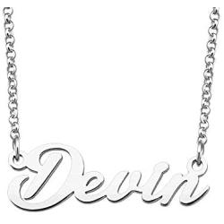 LoEnMe Jewelry Devin Name Necklace Custom Personalized in Silver Plate Gift for Women Girls Couple