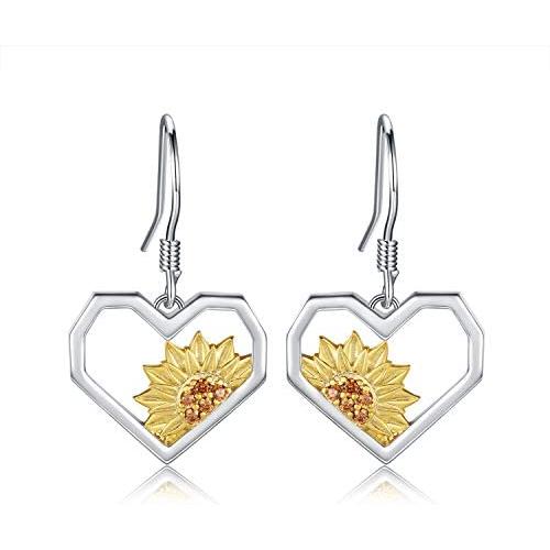 Sunflower Sunshine Silver Drop Earrings - 925 Sterling Silver Heart You are My Sunshine Daisy Blessing Sun Flower Dangle Earrings Jewelry Gifts for Women Girl Friend Wife Daughter