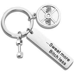 WUSUANED Gym Gift Workout Gift Sweat More Bitch Less Barbell Keychain Dumbbell Jewelry Fitness Gift