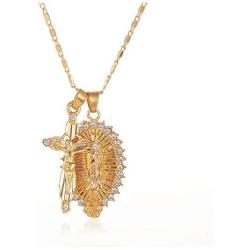 Virgin Mary Cross Pendant Necklace for Women Teen Girls 14K Gold Plated Catholic Christian Jesus Cross Chain Necklace Jewelry