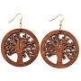 2 Pairs Bohemian Lightweight Wooden Tree of Life Dangle Earrings Handmade Teardrop Round Wood Earrings for Women