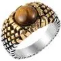 HZMAN Mens Stainless Steel Classic Brown Tiger Eye Stone Volcano Rock Silver Ring HZMAN Mens Stainless Steel Classic Brown Tiger Eye Stone Volcano Rock Silver Ring