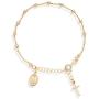 Miabella 18K Gold Over Sterling Silver Italian Rosary Cross Bead Charm Link Chain Bracelet for Women Teen Girls, Adjustable 6-7 or 7-8 Inch 925 Made in Italy