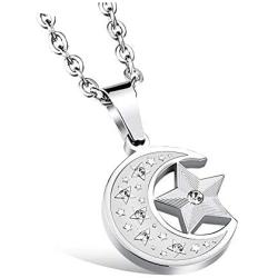 León Jewelry Moon Star Cubic Zirconia Pendant Necklace Charms Stainless Steel Elegant Gift for Women Mother Daughter Wife Girlfriend