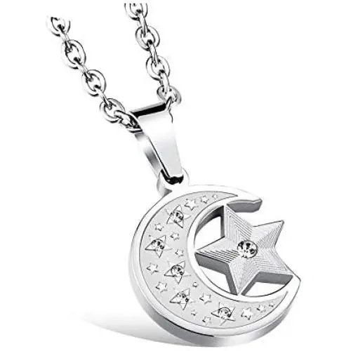 León Jewelry Moon Star Cubic Zirconia Pendant Necklace Charms Stainless Steel Elegant Gift for Women Mother Daughter Wife Girlfriend León Jewelry Moon Star Cubic Zirconia Pendant Necklace Charms Stainless Steel Elegant Gift for Women Mother Daughter Wife Girlfriend