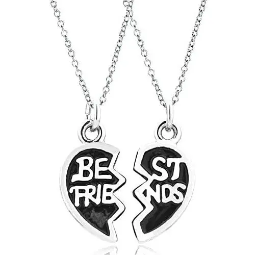 Korliya Matching Heart Love Charm Pendant Necklace Set for 2 Birthday Gift