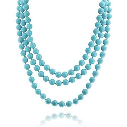 Bling Jewelry Endless Layering Long Strand Boho Fashion Compressed Turquoise Beads Necklace for Women for Teen