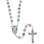 Hand Painted Swirl Round Glass Bead and Silver Plate Chain Necklace Rosary with Jordan River Water Centerpiece, Crucifix. By Marina Jewellery