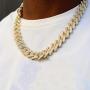 JINAO Hip Hop 14mm 6 Times Heavy 14K Gold Plated Miami Cuban Link Chain Choker for Men Full Iced out Prong Setting Bling CZ Rapper Necklace