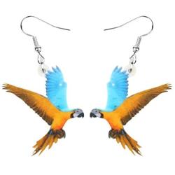 NEWEI Acrylic Flying Yellow-Blue Macaw Parrot Bird Earrings Dangle Drop Animal Jewelry For Women Girls Teen Charm Gifts