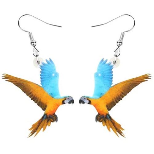 NEWEI Acrylic Flying Yellow-Blue Macaw Parrot Bird Earrings Dangle Drop Animal Jewelry For Women Girls Teen Charm Gifts