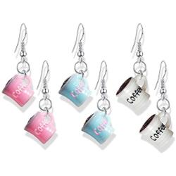 DAMLENG 3 Pairs Unique Creative Cute Tea Coffee Cup Dangle Drop Earrings Sets for Women Girls Funny Statement Jewelry Gifts