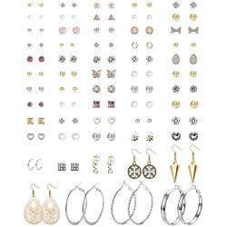 CASSIECA 59 Pairs Assorted Stud Earrings Set Multiple Simple Cute Dangle Hoops Earrings Set for Women Ball Studs Mixed Boho Jewelry Set