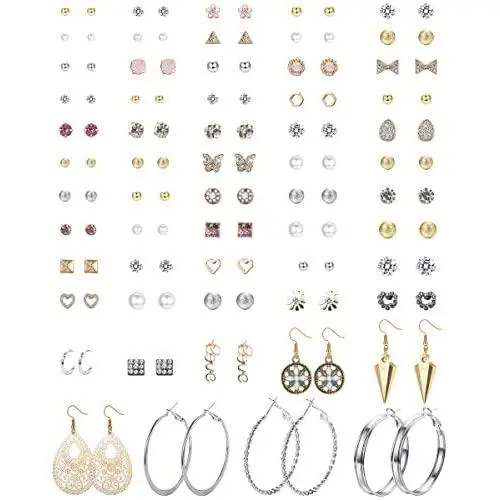 CASSIECA 59 Pairs Assorted Stud Earrings Set Multiple Simple Cute Dangle Hoops Earrings Set for Women Ball Studs Mixed Boho Jewelry Set CASSIECA 59 Pairs Assorted Stud Earrings Set Multiple Simple Cute Dangle Hoops Earrings Set for Women Ball Studs Mixed Boho Jewelry Set
