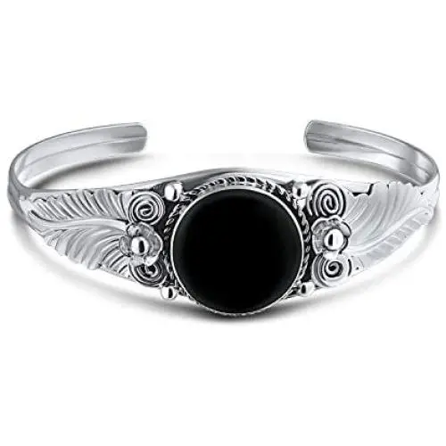 Boho Southwestern Navajo Style Oval Cabochon Statement Onyx Stabilized Turquoise Cuff Bracelet For Women Nature Leaf 925 Sterling Silver Boho Southwestern Navajo Style Oval Cabochon Statement Onyx Stabilized Turquoise Cuff Bracelet For Women Nature Leaf 925 Sterling Silver