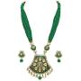 Babosa Sakhi Green Meenakari Pendant Set Jaipuri Pearl Indian Traditional Kundan Necklace Jewelry