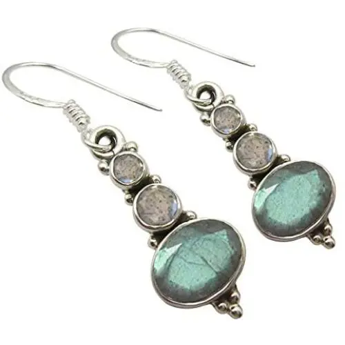 SilverStarJewel Faceted Labradorite 3 Stone French Hook Earrings 3.8 cm 925 Pure Silver SilverStarJewel Faceted Labradorite 3 Stone French Hook Earrings 3.8 cm 925 Pure Silver