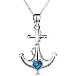 YFN Sterling Silver Anchor Pendant Necklace Nautical Jewelry for Women Girls