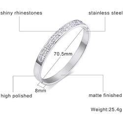 VNOX Stainless Steel Cubic Zirconia Rhinestones Paved Eternity Cuff Bangle Bracelet for Women Girl