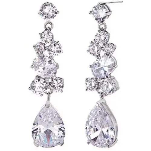 Bridal Earrings for Wedding - 18k Plated Elegant Teardrop CZ Cubic Zirconia Crystal Rhinestone Sterling Silver Floarl Leaf Cluster Chandelier Statement Dangle Drop Earrings for Bride Bridesmaids Bridal Earrings for Wedding - 18k Plated Elegant Teardrop CZ Cubic Zirconia Crystal Rhinestone Sterling Silver Floarl Leaf Cluster Chandelier Statement Dangle Drop Earrings for Bride Bridesmaids