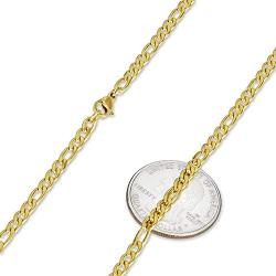 The Bling Factory 3.7mm 24k Yellow Gold Plated Stainless Steel Flat Figaro Chain Necklace