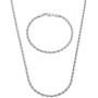 The Bling Factory 2.8mm Rhodium Plated Twisted Rope Chain Necklace + Bracelet Set, 22'' (Necklace) + 7'' (Bracelet)