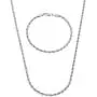 The Bling Factory 2.8mm Rhodium Plated Twisted Rope Chain Necklace + Bracelet Set, 22'' (Necklace) + 7'' (Bracelet)