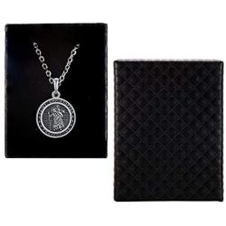 VENICEBEE Saint Christopher Medal Solid 925 Sterling Silver Pendant Necklace with Chain Black Pouch Polishing Cloth Gift Box