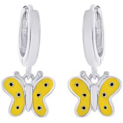 AFFY Jewelry Yellow Enamel Butterfly Drop Earrings In 925 Sterling Silver