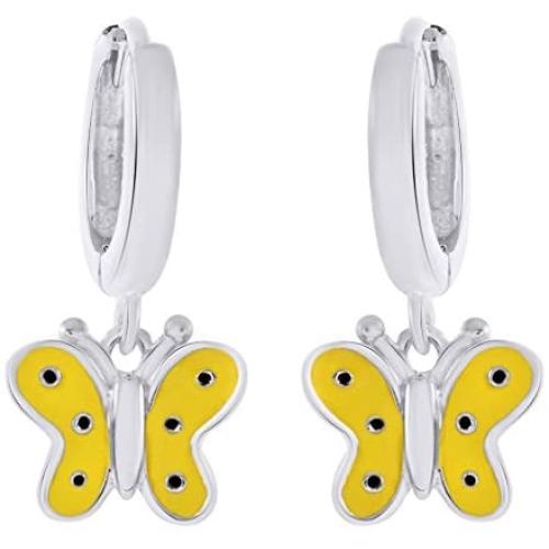 AFFY Jewelry Yellow Enamel Butterfly Drop Earrings In 925 Sterling Silver
