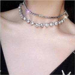 Anglacesmade Bohemia Layered Choker Necklace Rhinestone Choker Diamond Necklace Crystal Choker Prom Jewelry Bridal Wedding Accessories for Women and Girls(2 pcs)