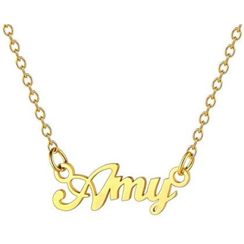 U7 Personalized Name Necklace Stainless Steel 18K Gold Plated Women Girls Gift Name Plate Jewelry Custom Any Names Choker Pendant 18 Inch