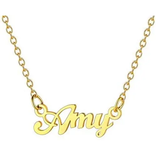 U7 Personalized Name Necklace Stainless Steel 18K Gold Plated Women Girls Gift Name Plate Jewelry Custom Any Names Choker Pendant 18 Inch
