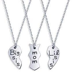 Birthday Gift 3PCs/Set Mom Big Sister Little Sister Mom Necklace Matching Heart Jewley Gift for Daughter Mom Matching Heart Pendant Jewelry