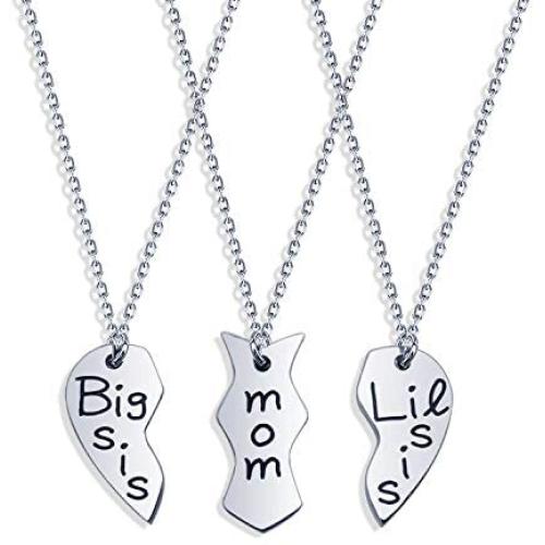 Birthday Gift 3PCs/Set Mom Big Sister Little Sister Mom Necklace Matching Heart Jewley Gift for Daughter Mom Matching Heart Pendant Jewelry