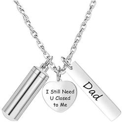BGAFLOVE Cremation Jewelry for Ashes with 20+2'' Adjustable Chain Cylinder Memorial Keepsake Urn Necklaces for Ashes with Engraving Heart Pendant Words in Memory of Family