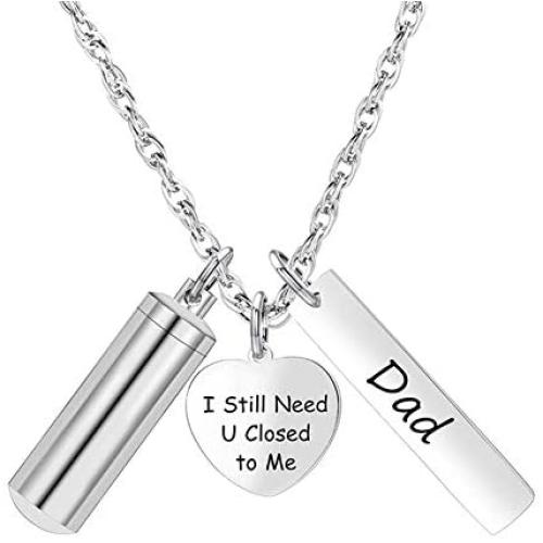 BGAFLOVE Cremation Jewelry for Ashes with 20+2'' Adjustable Chain Cylinder Memorial Keepsake Urn Necklaces for Ashes with Engraving Heart Pendant Words in Memory of Family