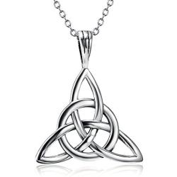 925 Sterling Silver Good Luck Irish Celtic Knot Triangle Vintage Pendant Necklaces, Rolo Chain 18 inches