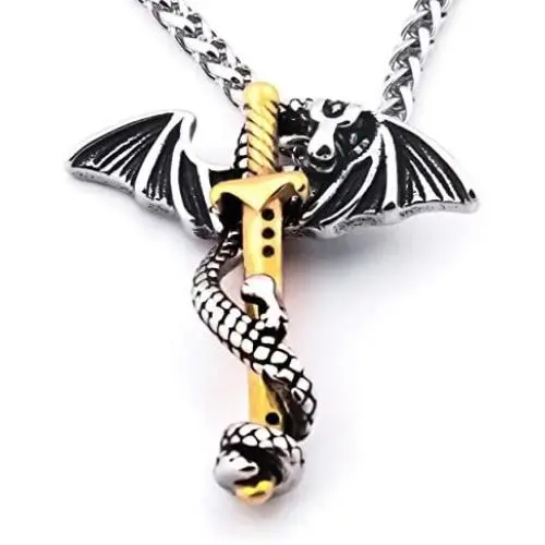 Warvik Dragon Sword Gothic Necklace Dragons Claw Pendant Steampunk, Stainless Steel Jewelry Mens Womens Wheat Chain 20/28inch Warvik Dragon Sword Gothic Necklace Dragons Claw Pendant Steampunk, Stainless Steel Jewelry Mens Womens Wheat Chain 20/28inch