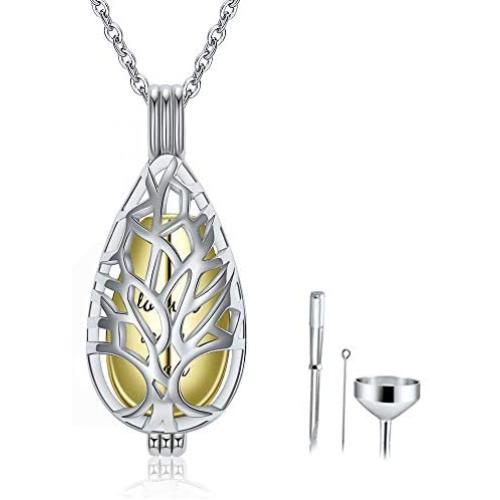 Bolelis Cremation Necklace for Ashes - 925 Sterling Silver Teardrop Tree of Life Pet Human Ashes Holder Keepsake Memorial Lockets Hollow Pendant Jewelry Women