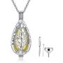 Bolelis Cremation Necklace for Ashes - 925 Sterling Silver Teardrop Tree of Life Pet Human Ashes Holder Keepsake Memorial Lockets Hollow Pendant Jewelry Women