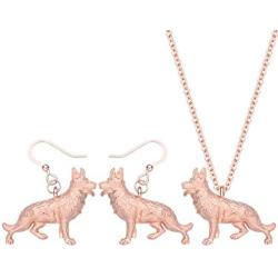 WEVENI Alloy German Shepherd Dog Jewelry Set Pet Earrings Necklace Silver Gold Plated Pendant Gifts for Women Girls Ladies