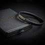 LUXAR Men’s Genuine Interwoven Black Leather Braided Bracelet | Brushed Black/Brushed Stainless Steel Magnetic Clasp | Male Jewelry
