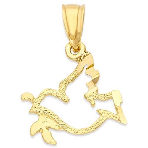 10k Real Solid Gold Dove Holding Olive Branch Pendant, Holy Spirit Jewelry Gifts for Prayer