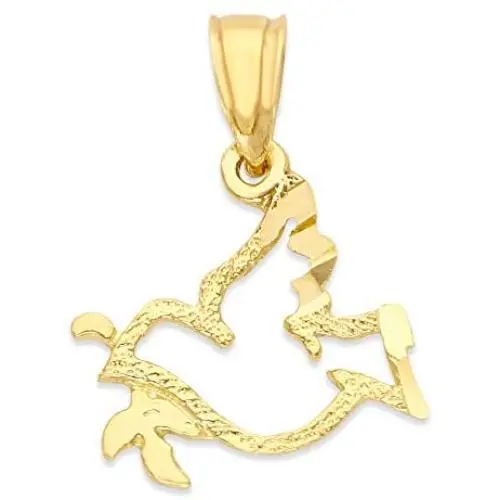 10k Real Solid Gold Dove Holding Olive Branch Pendant, Holy Spirit Jewelry Gifts for Prayer 10k Real Solid Gold Dove Holding Olive Branch Pendant, Holy Spirit Jewelry Gifts for Prayer