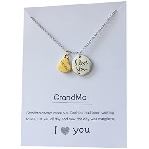 Grandma necklace pendant gift card jewelry love you grandmother heart moon back 18 inch