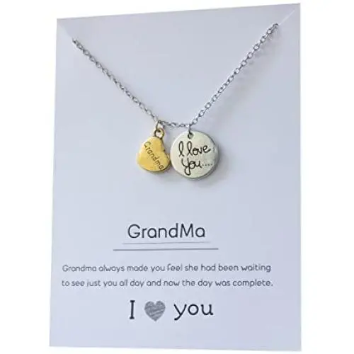 Grandma necklace pendant gift card jewelry love you grandmother heart moon back 18 inch