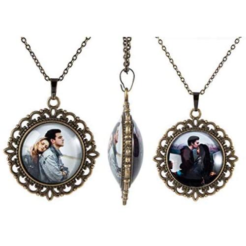 Fanery Sue Personalized Photo Necklace Vintage Retro Pendant Necklace Custom Picture Image Antique Brass Large Pendant Memorial Jewelry
