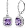 Sterling Silver Genuine or Synthetic Gemstone Cushion-Cut Dangle Halo Leverback Earrings for Women